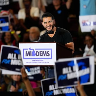 Dr. Abdul El-Sayed, Democratic nominee for U.S. Senate, speaks at a General Election Kickoff Rally for Michigan Democrats on Friday, Aug. 7, 2026, in Detroit. El-Sayed, a progressive, won Aug. 4 over moderate U.S. Rep. Haley Stevens to advance to November's general election. (Paul Sancya/AP)
