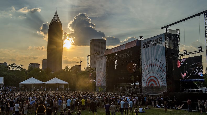 The sun sets over the Peachtree Stage during the 2015 version of Shaky Knees, the last time it was held in Central Park. Photo: JONATHAN PHILLIPS / SPECIAL