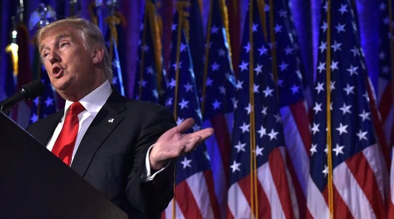 Donald Trump gives his victory speech in New York on Nov. 9, 2016.