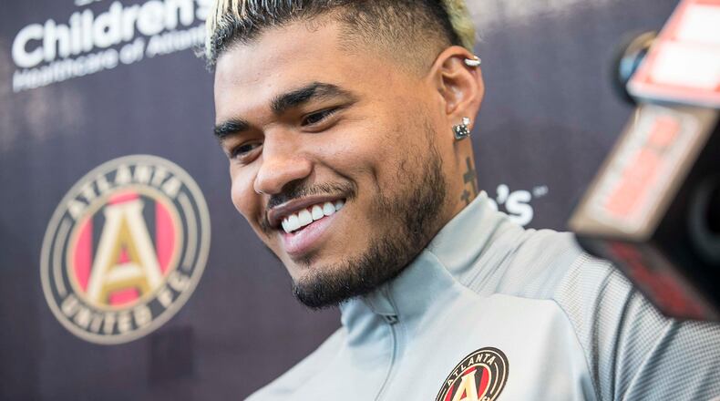 01/13/2019 -- Marietta, Georgia -- Atlanta United forward Josef Martinez (7) speaks with members of the media following a training with the team at the Children's Healthcare of Atlanta Training Ground, Monday, January 13, 2020. (ALYSSA POINTER/ALYSSA.POINTER@AJC.COM)
