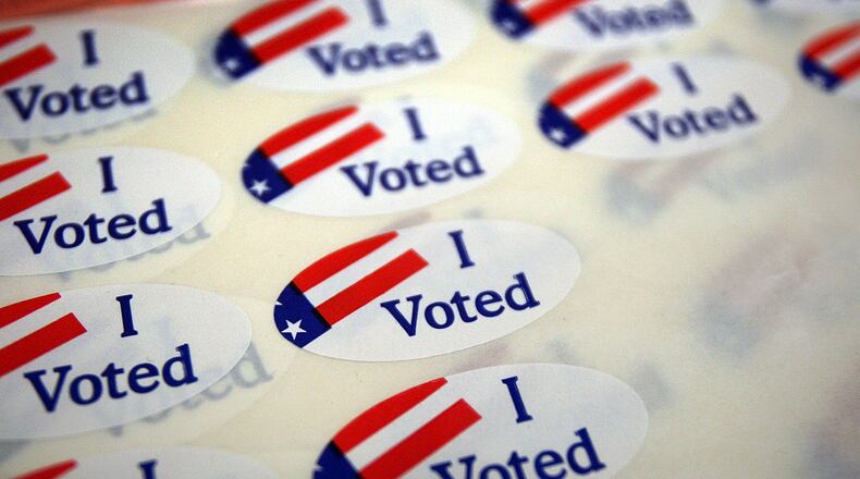 A sheet of voter stickers is seen on May 19, 2009.