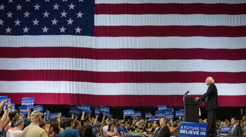 Democratic presidential candidate Sen. Bernie Sanders, I-Vt., speaks during an election night campaign event at the Big Sandy Superstore Arena on April 26 in Huntington, W.Va. (AP Photo/John Minchillo)