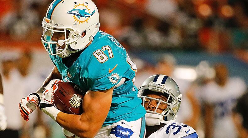 Wide receiver Ryan Spadola played one game with the Miami Dolphins in 2013.