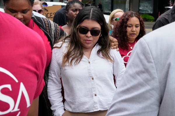 Jennifer Vasquez Sura, wife of Kilmar Abrego Garcia arrives at the federal courthouse, Wednesday, June 25, 2025, in Nashville, Tenn. (AP Photo/George Walker IV)
