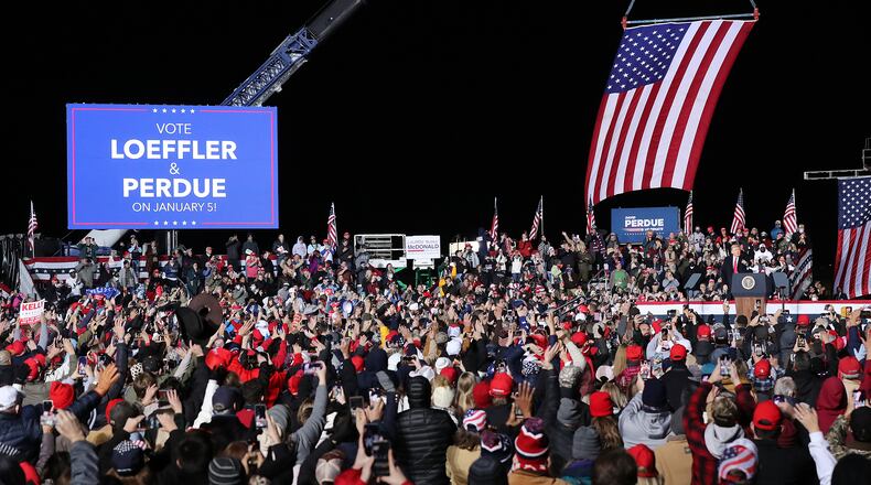 Thousands turned out Monday at Dalton Regional Airport for a rally President Donald Trump held for Republican U.S. Sens. David Perdue and Kelly Loeffler. Curtis Compton / Curtis.Compton@ajc.com”