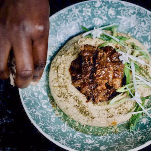 Oxtail hummus from Apt 4B, now closed in Buckhead while the restaurant searches for a new space.