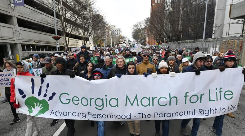 Hundreds participated in the anti-abortion Georgia March for Life on Wednesday, marking the anniversary of the U.S. Supreme Court’s Roe v. Wade decision that legalized abortion. (Hyosub Shin / Hyosub.Shin@ajc.com)