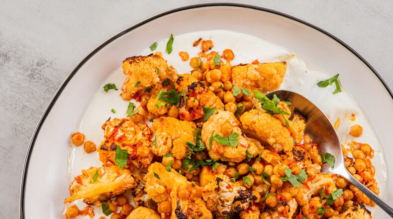 Roasted Harissa Cauliflower and Chickpeas. (Aaliyah Man for The Atlanta Journal-Constitution)