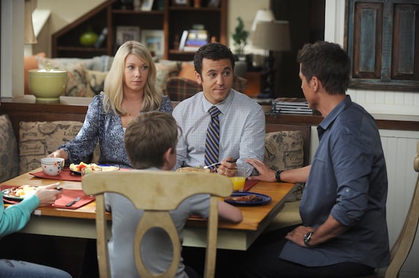 THE GRINDER: L-R: Mary Elizabeth Ellis, Fred Savage and Rob Lowe in the "The Curious Disappearance of Mr. Donovan" episode of THE GRINDER airing Tuesday, Oct. 20 (8:30-9:00 PM ET/PT) on FOX. ©2015 Fox Broadcasting Co. Cr: Ray Mickshaw/FOX