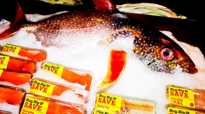 Fish on display at a Whole Foods store in New York, Oct. 30, 2015. Even as sales of organic and natural products are taking off, the share price of Whole Foods has fallen 50 percent from its high this year, as investors worry about its prices and more competition.