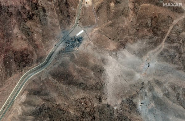 This Tuesday, June 24, 2025, satellite image provided by Maxar Technologies shows damage at Fordo enrichment facility after strikes in Iran on June 23. (Maxar Technologies via AP)