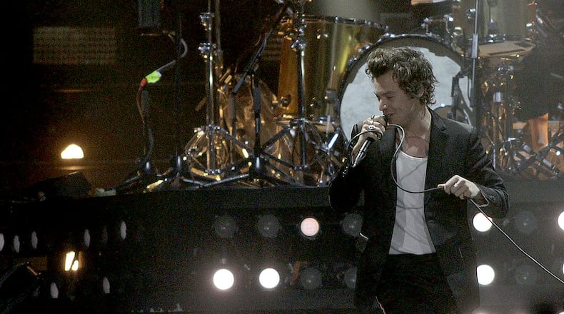 Harry Styles performed with opener Kacey Musgraves at the Infinite Energy Arena on June 11, 2018. (Akili-Casundria Ramsess/Eye of Ramsess Media)