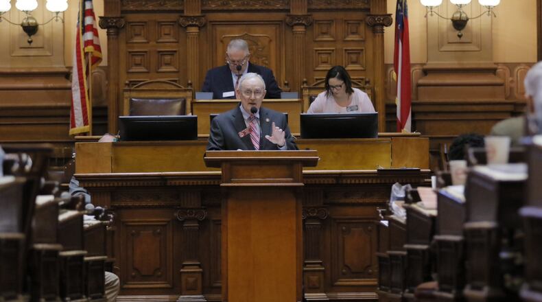 House Rules Committee Chairman John Meadows, R-Calhoun, speaks from the House well in support of a bill to create new regulations for fracking. BOB ANDRES / BANDRES@AJC.COM