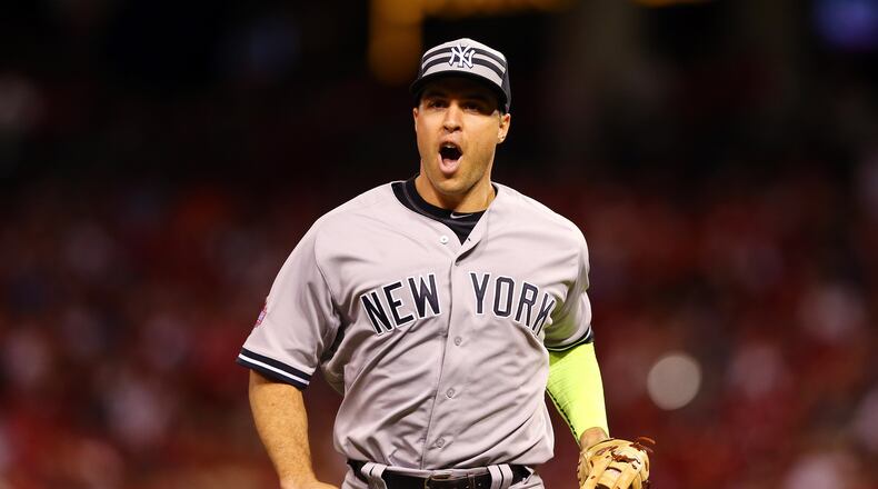 CINCINNATI, OH - JULY 14: American League All-Star Mark Teixeira #25 of the New York Yankees reacts against the National League during the 86th MLB All-Star Game at the Great American Ball Park on July 14, 2015 in Cincinnati, Ohio. (Photo by Elsa/Getty Images)