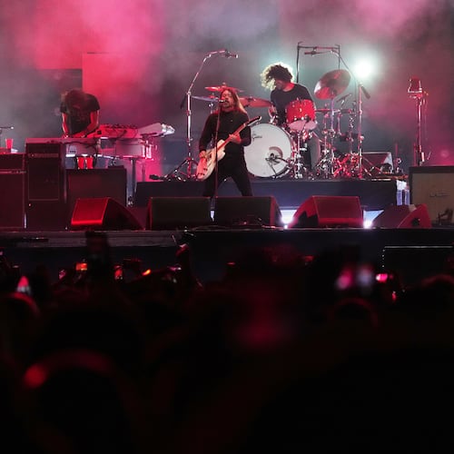 FILE - Dave Grohl from the band Foo Fighters performs during the Corona Capital music festival in Mexico City, Nov. 14, 2025. (AP Photo/Eduardo Verdugo, File)