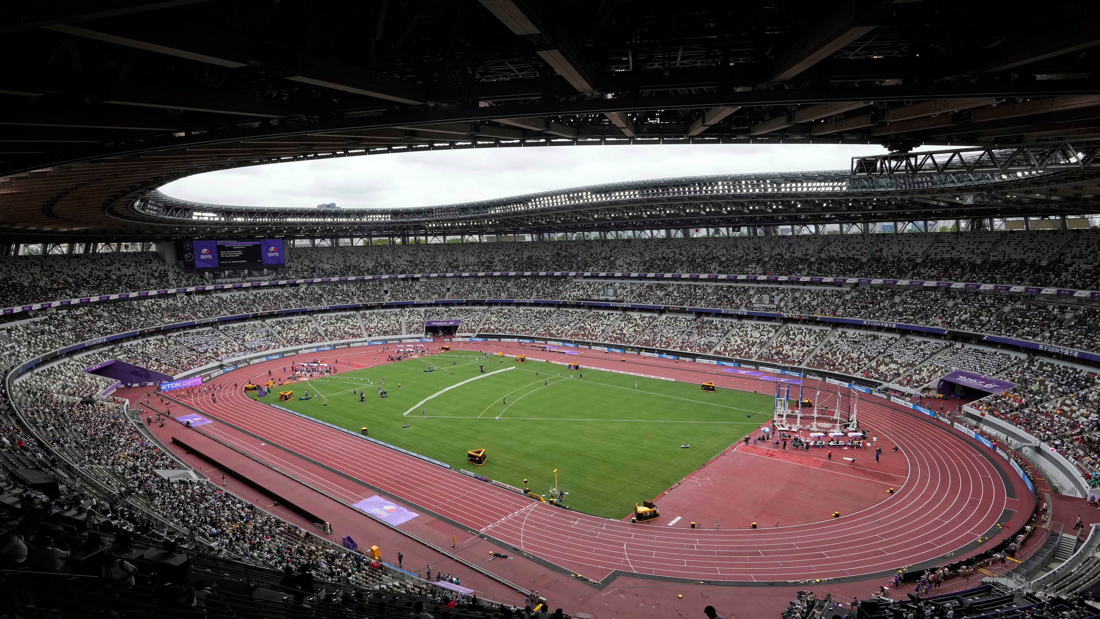 A general view of the stadium on day one of the World Athletics Championships in Tokyo, Saturday, Sept. 13, 2025. (AP Photo/Hiro Komae)
