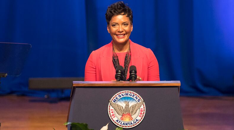 Atlanta mayor Keisha Lance Bottoms gives her acceptance speech during the 60th Atlanta mayoral inauguration at Martin Luther King, Jr. International Chapel at Morehouse College in Atlanta, Tuesday, January 2, 2018. ALYSSA POINTER/ALYSSA.POINTER@AJC.COM