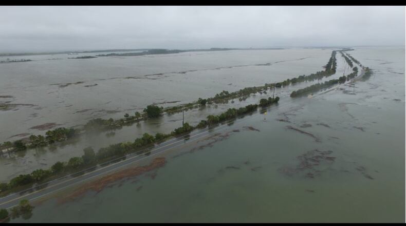 Savannah’s tide gauge measured third highest tide on record on Oct. 27, 2015 (since 1935). U.S. 80, the only road leading to and from Tybee Island, was closed due to flooding. Credit: Tybee Island Police Department.