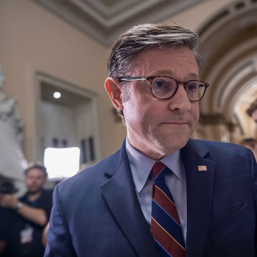 Speaker of the House Mike Johnson, R-La., leaves without taking any questions from reporters after finishing a series of votes on President Donald Trump's priorities, at the Capitol in Washington, Wednesday, July 22, 2026. (AP Photo/J. Scott Applewhite)