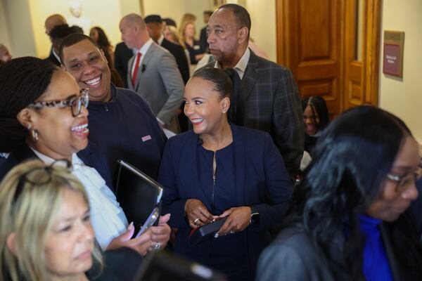 Former Atlanta Mayor Keisha Lance Bottoms, a Democratic candidate for governor, waited in line to file paperwork to run for election at the Capitol in Atlanta on Monday. (Arvin Temkar/AJC)