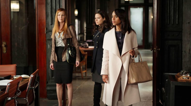 Darby Stanchfield, left, Katie Lowes and Kerry Washington star in “Scandal,” which is set to air its series finale Thursday. Contributed by ABC