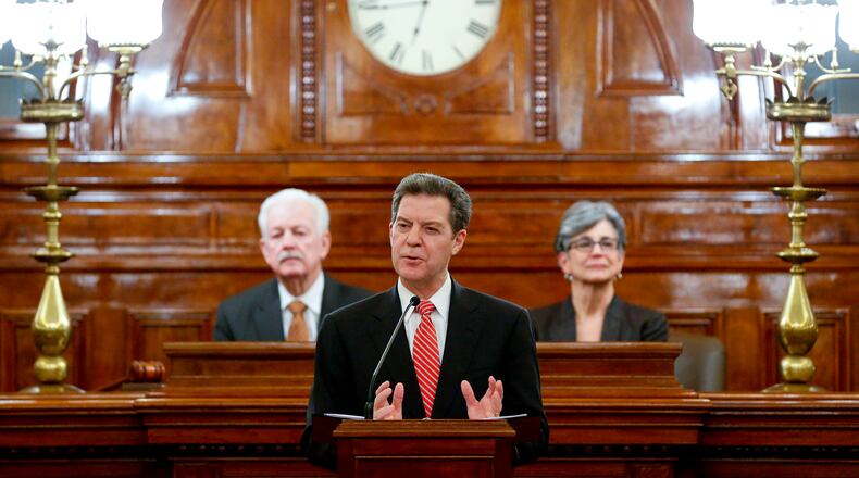 Kansas Gov. Sam Brownback addresses members of the Kansas House and Senate while giving his State of the State address on Thursday, Jan. 15, 2015, in the House chambers. (AP Photo/The Topeka Capital Journal, Chris Neal) Gov. Sam Brownback addresses members of the Kansas House and Senate while giving his State of the State address earlier this month. AP/The Topeka Capital Journal, Chris Neal