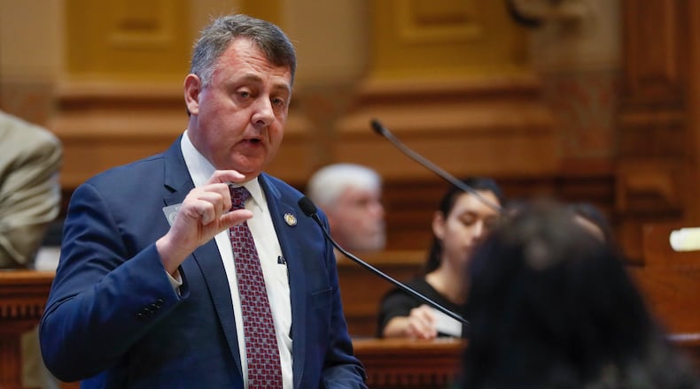 Sen. Steve Gooch, R-Dahlonega, answers questions as he presents legislation during this year’s General Assembly. (Bob Andres / bandres@ajc.com)