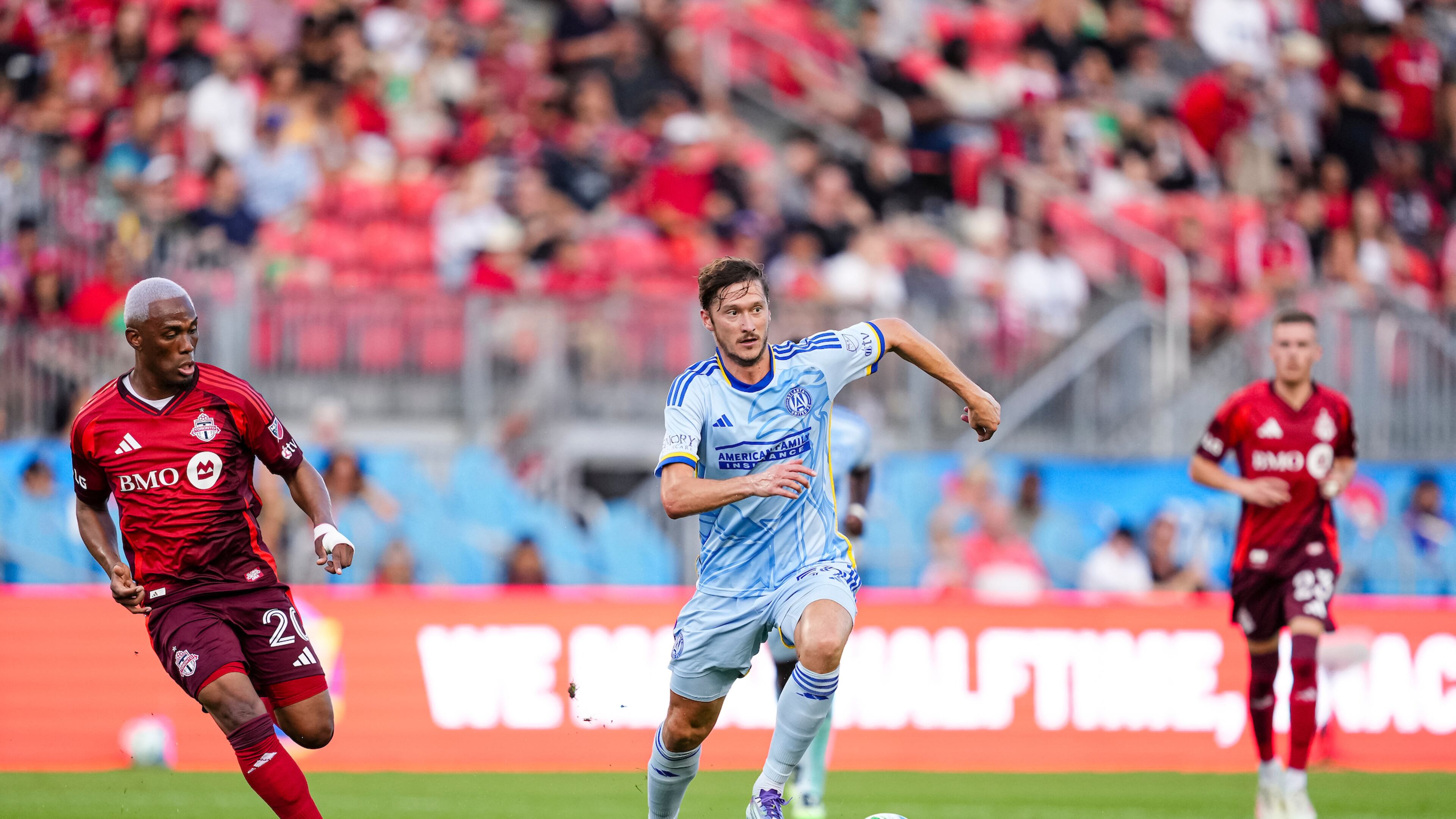 Atlanta United midfielder Aleksey Miranchuk #59 dribbles the ball during the match against Toronto FC at BMO Field in Toronto, Canada on Saturday July 12, 2025. (Photo by Mitch Martin/Atlanta United)