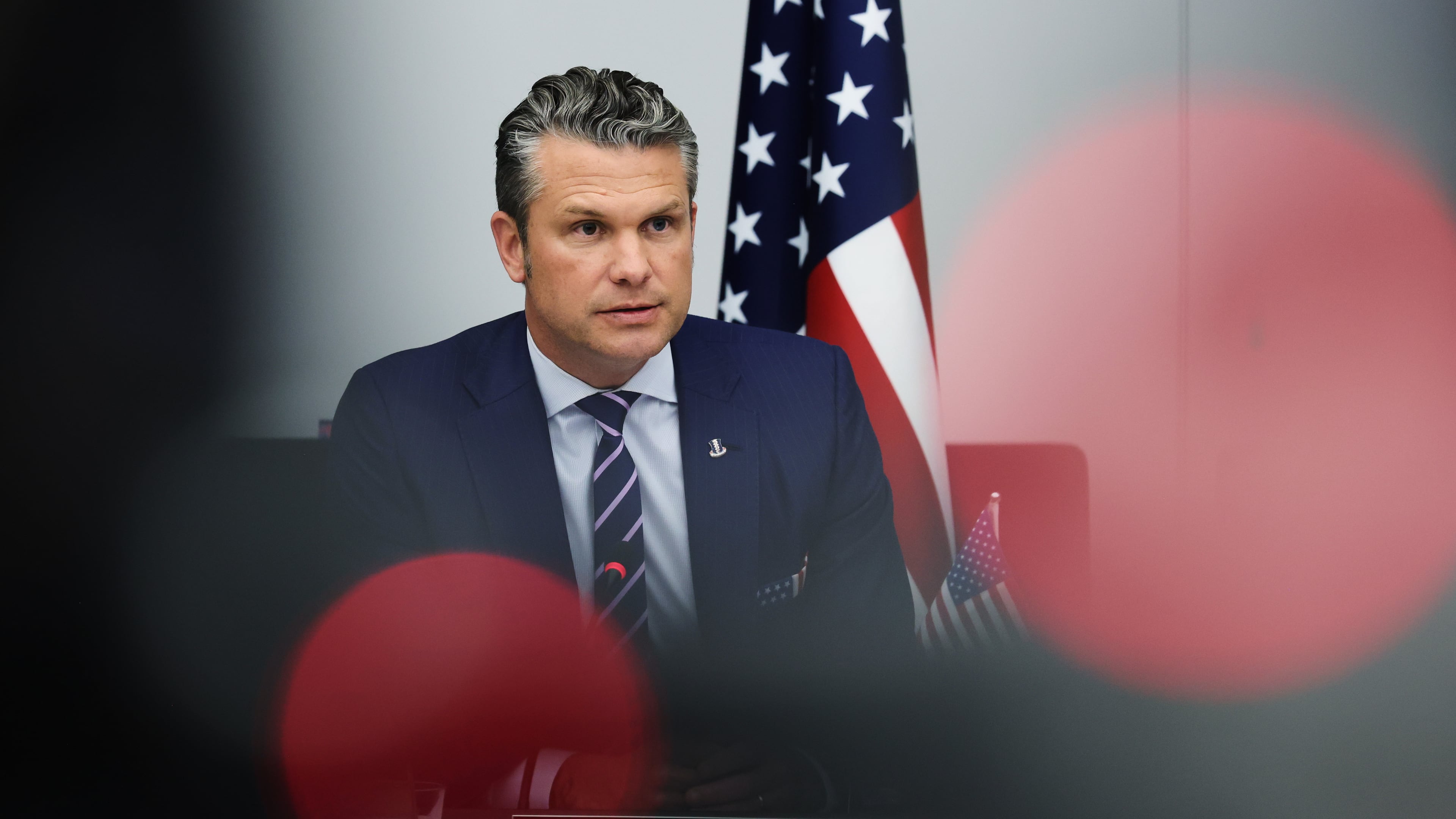 United States Defense Secretary Pete Hegseth addresses a meeting of the Ukraine Defense Contact Group at NATO headquarters in Brussels, Wednesday, Oct. 15, 2025 (AP Photo/Omar Havana)