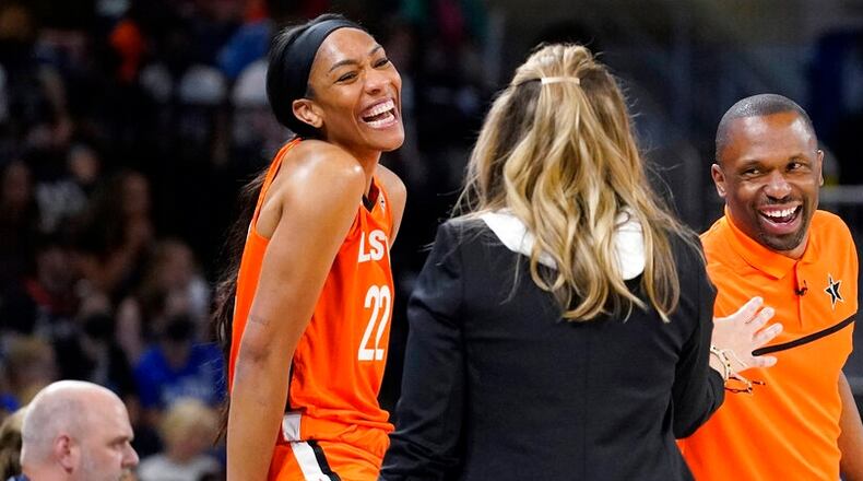 A'ja Wilson (left) finished 16 of 23 from the field and 20 of 21 at the free-throw line. AP file photo