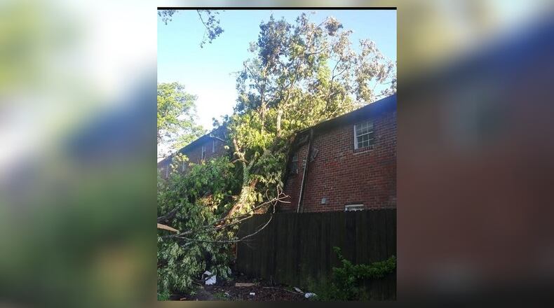 Emma Ceplina and her husband Jared Shugart woke up at 2 a.m. Monday, April 13, 2020 to the sound of a storm that put a tree through their roof and into the guest bedroom of their Decatur townhouse. (Photo courtesy of Emma Ceplina and Jared Shugart)