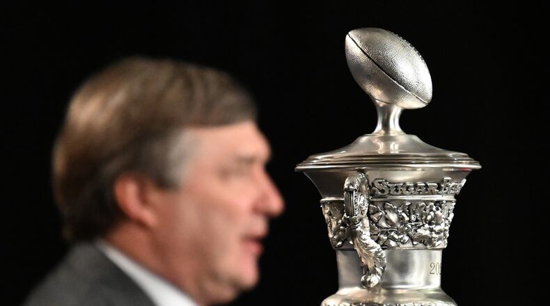 Georgia head coach Kirby Smart takes questions from the media during head coaches press conference, Tuesday, December 31, 2024, in New Orleans, LA. (Hyosub Shin / AJC)