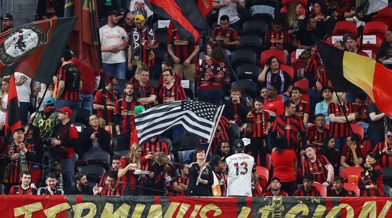 March 8, 2020 Atlanta: Atlanta United fans begin to fill Mercedes-Benz Stadium for the home opener against FC Cincinnati in a MLS soccer match on Saturday, March 8, 2020, in Atlanta. Curtis Compton ccompton@ajc.com