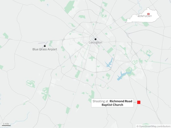 A map showing the location of the shooting of two women at a church in Kentucky. (AP Digital Embed)