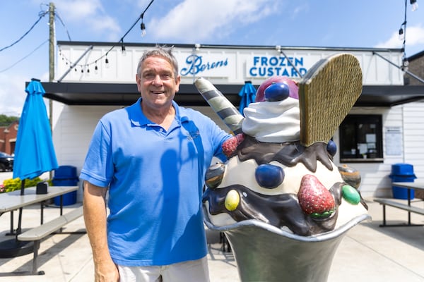 Owner of Berens Frozen Custard, Mark Berens, poses for a portrait outside of his shop in Grayson, GA, on Thursday, June 19, 2025. (Abbey Cutrer / AJC)