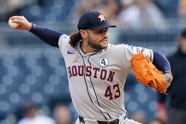 Houston Astros pitcher Lance McCullers Jr. delivers during the first inning of a baseball game against the Pittsburgh Pirates Tuesday, June 3, 2025, in Pittsburgh. (AP Photo/Matt Freed)