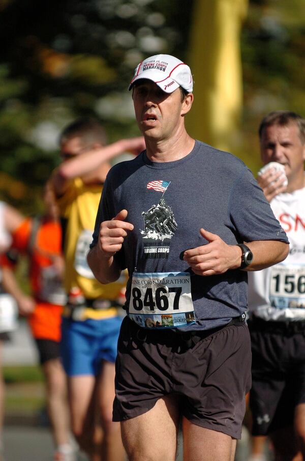 Peter Kaiser of Kaiser’s Chophouse has been a runner for the past 25 years. In that time, besides not missing a single AJC Peachtree Road Race, the veteran chef has participated in half- and full marathons and now focuses on ultrarunning. “You have to have stamina to do this job. That’s perfect for running,” he said. Here, Kaiser runs in the 2009 Marine Corps Marathon in Washington, D.C. CONTRIBUTED