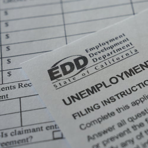 A California unemployment benefits form is shown Wednesday, July 8, 2026, in Detroit. (AP Photo/Paul Sancya)