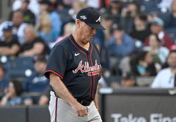  Braves manager Brian Snitker heads to the dugout during a recent game in Tampa.
