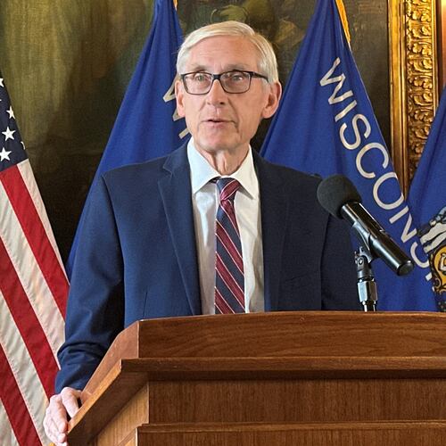 FILE - Wisconsin Gov. Tony Evers speaks during a news conference, Jan. 12, 2026, in Madison, Wis. (AP Photo/Scott Bauer, File)