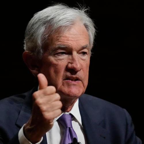 FILE - Federal Reserve Chair Jerome Powell addresses students at Harvard University, March 30, 2026, in Cambridge, Mass. (AP Photo/Charles Krupa, File)