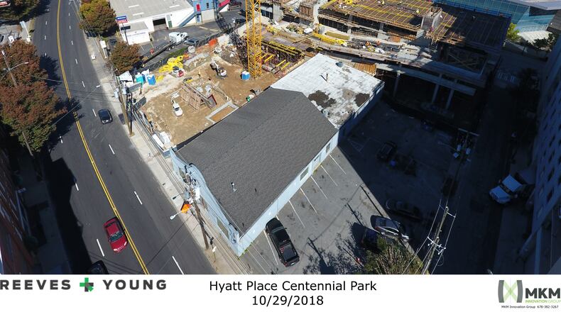 An ariel view of construction on Hyatt Place Centennial Park.