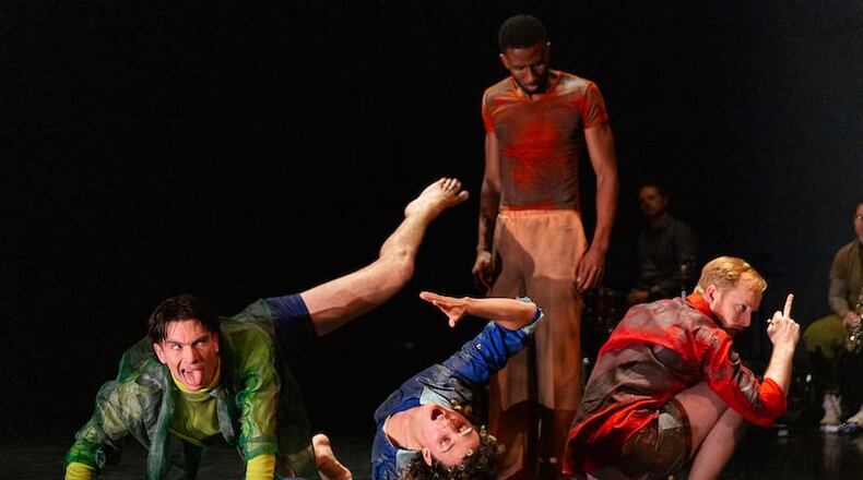 Henry Koskoff (from left), Kendall Ramirez, Darvensky Louis and Walter Apps in Annalee Traylor's "this thing is real." The choreographer created the dance as part of her Emory Arts Fellowship in Dance at Emory University in 2023.