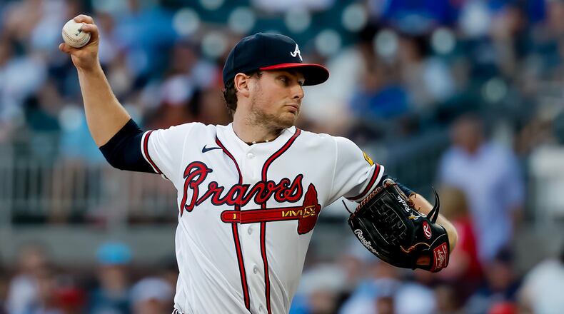 Atlanta Braves pitcher JR Ritchie delivers to a San Francisco Giants batter during the first inning of a baseball game, Wednesday, June 17, 2026, in Atlanta. (AP Photo/Erik S. Lesser)
