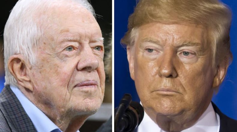 Former President Jimmy Carter (left; photo by Curtis Compton/AJC) and President Donald Trump (photo by Tomohiro Ohsumi/Getty Images)