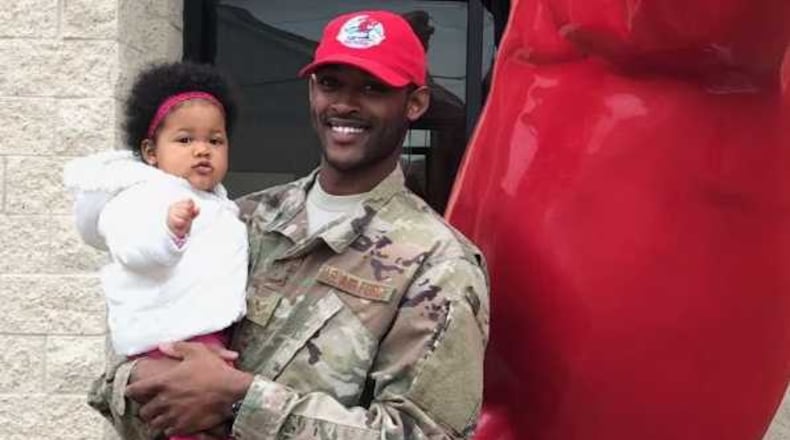 Louis Williams II with daughter Skylar Fowler before the Air Force reservist deployed to the Middle East in March.