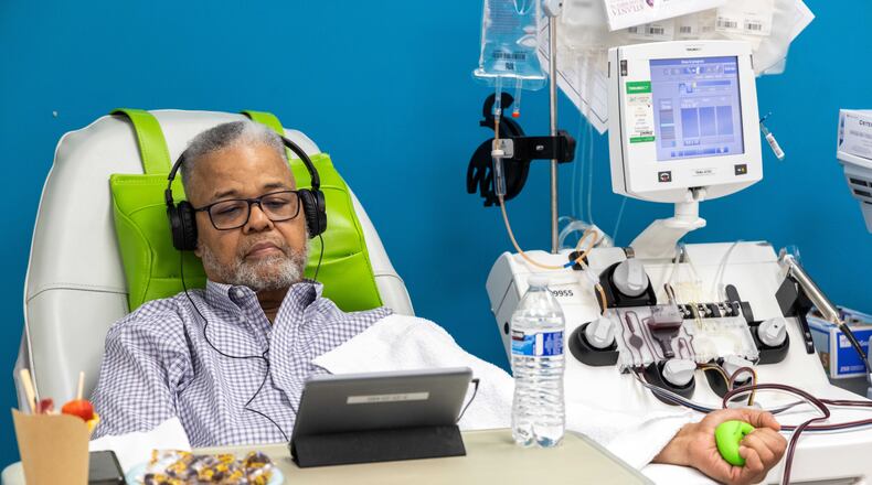 Donald Bagley gives his 300th donation on blood in 17 years at Atlanta Blood Services in Northside Hospital in Atlanta. Donald is now considered a "super donor." PHIL SKINNER FOR THE ATLANTA JOURNAL-CONSTITUTION