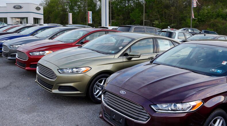 New Fusions on a Ford dealership lot in Pennsylvania.