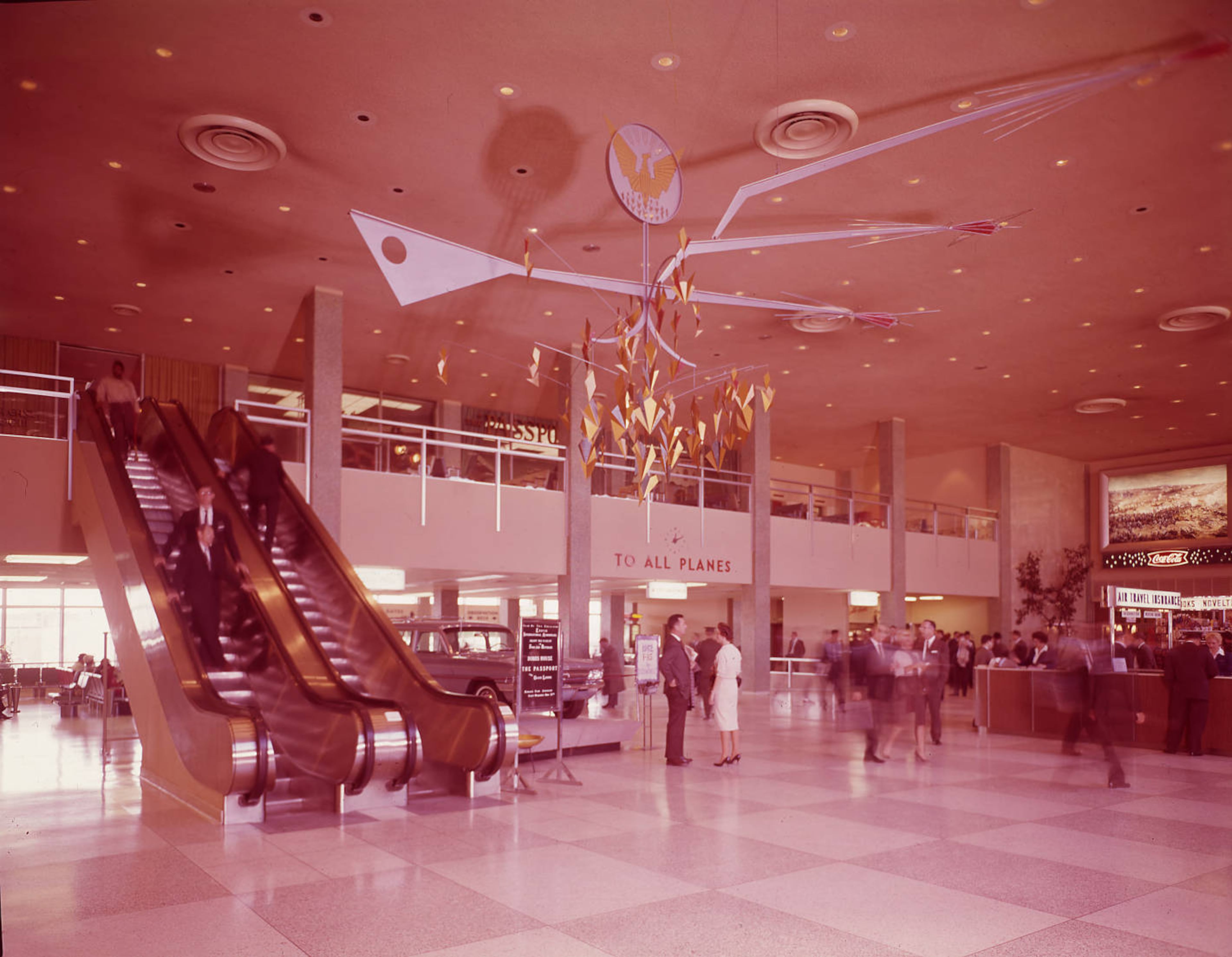 This 1962 photo of the Atlanta Municipal Airport's interior lobby showcases the terminal's forward-looking design, which exuded '60s modernity.