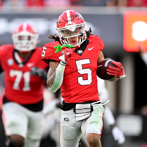 Georgia wide receiver Anthony Evans runs the ball against Mississippi State last year. On Saturday, he'll be wearing a Mississippi State uniform. (Hyosub Shin/AJC)